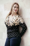 Kép 2/6 - Arany virág mintás cashmere kardigán