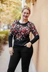 Kép 3/8 - Virág mintás cashmere pulóver