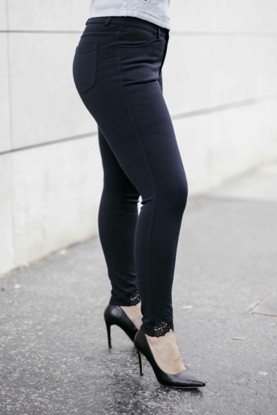 Lafei Nier - Rayon apró csipkés sötétkék női nadrág
