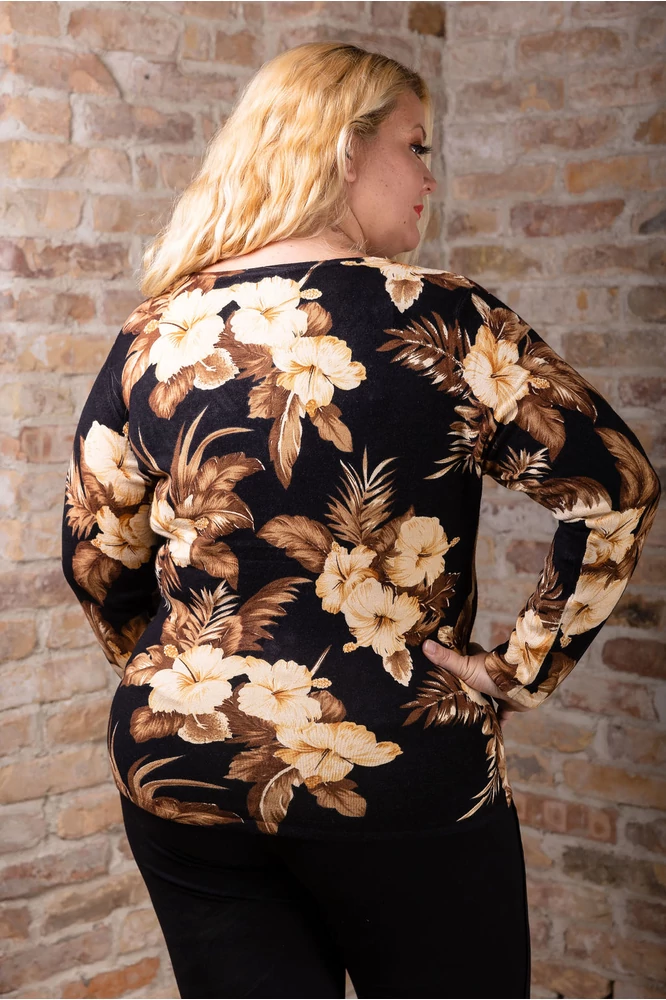 Fekete - arany virágmintás cashmere kardigán